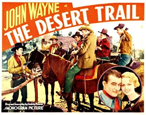 Riding On Horse Prints: THE DESERT TRAIL, far left: John Wayne, right inset: John Wayne, Mary Kornman, 1935