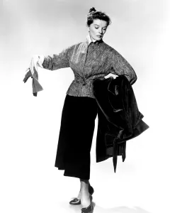 Skirt Prints: DESK SET, Katharine Hepburn modeling outfit