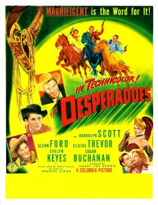 Kissing Cheek Prints: THE DESPERADOES, US poster, left from bottom: Guinn Williams