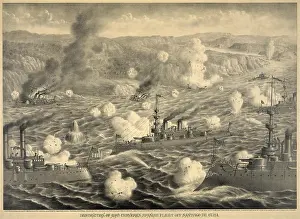 Seaman Prints: Destruction of Spanish fleet after it left Santiago Bay on July 3, 1898