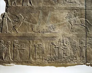 Iraqis Prints: Detail. Assyrian art. Relief on rock