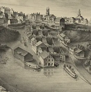 Transport Prints: Detailed view of the largest lock complex on the Erie Canal