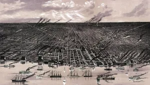 Detroit Prints: Detroit. Birds eye view--showing about three miles square--of the central portion of the city of Detroit