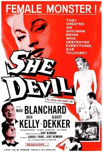 Horror Movies Prints: SHE DEVIL, blonde woman featured diagonally along upper right: Mari Blanchard; bottom left corner
