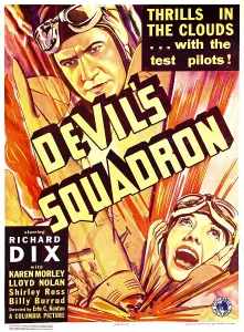 Karen Prints: DEVIL'S SQUADRON, top: Richard Dix, bottom: Karen Morley on window card, 1936