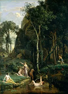 Romanticism Prints: DIANA AND ACTAEON, by Camille Corot, 1836, French painting, oil on canvas