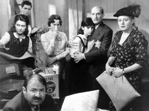 THE DIARY OF ANNE FRANK, from left: Lou Jacobi (front), Diane Baker, Richard Beymer (rear), Gusti Huber, Millie Perkins, Joseph Schildkraut, Shelley Winters, 1959