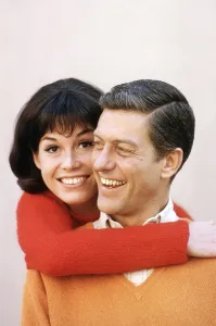 Red Sweater Prints: THE DICK VAN DYKE SHOW, from left, Mary Tyler Moore, Dick Van Dyke, 1961-66 (1966 photo)