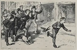 DICKENS, Charles (1812-1870). Illustration of the novel "Oliver Twist" or "The Parish Boy's Progress" by Charles Dickens. Oliver Twist is pursued as thief
