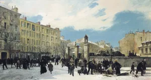 DIDIER, Jules (1831-1914). Firing wood depot in Boulevard Montparnasse of Paris, c. 1871. Oil on canvas. FRANCE. Paris. Muse Carnavalet (Carnavalet Museum)