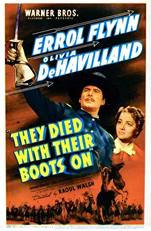 General Prints: THEY DIED WITH THEIR BOOTS ON, US poster, Errol Flynn, Olivia de Havilland, 1941