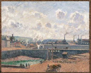 People In The Background Prints: Dieppe, Dusquesne Docks, by Camille Pissarro