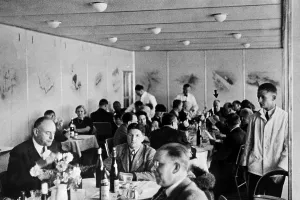 Waiters Prints: Dining 2, 000 feet in the air on the Hindenburg with wine on every table