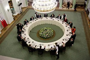 Chandelier Prints: Dinner meeting of central and eastern European leaders at the Presidential Palace in Warsaw