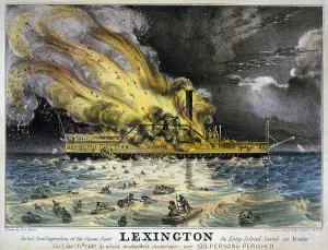 Vanderbilt Prints: Disastrous fire on steam boat Lexington in Long Island Sound on January 13 1840 killing all but 4 of its 143 passengers