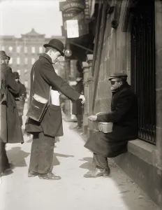 Disabled Prints: Disfigured man begging on the street in New York City, 1910