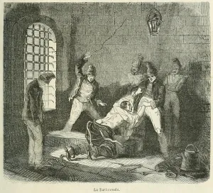 Chains Prints: Disorderly prisoner is punished with a whipping in the Brest Prison, in France, ca. 1850