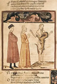 Dante Alighieri 1265 1321 Prints: The Divine Comedy. s.XIV. Dante and Virgil with a soul destined to be devoured by a dragon
