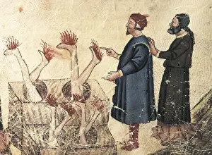 Dante Alighieri 1265 1321 Prints: The Divine Comedy. s.XV. Dante and the simonists heads down in holes of fire