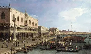 Rowing Prints: The Dock towards the Riva degli Schiavoni with the Column of San Marco