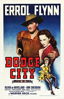 Errol Prints: DODGE CITY, Errol Flynn, Olivia De Havilland, Ann Sheridan, 1939