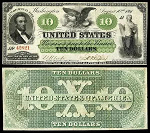 Lcgr1902 Prints: Ten Dollar Greenback, with engraving of President Abraham Lincoln