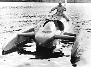 Motor Sports Prints: Donald Campbell sits astride his jet powered boat