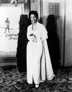 Formal Wear Prints: Dorothy Dandridge at premiere of CARMEN JONES in New York, 1954