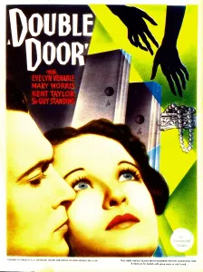Kent Prints: DOUBLE DOOR, from left: Kent Taylor, Evelyn Venable on midget window card, 1934