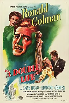 Winters Prints: A DOUBLE LIFE, l-r: Signe Hasso, Ronald Colman, Shelley Winters on poster art, 1947