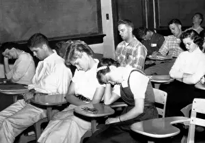 Students Prints: Dr. David Briggs class in metal hygiene relaxes under hypnosis at Maryville Tennesee College