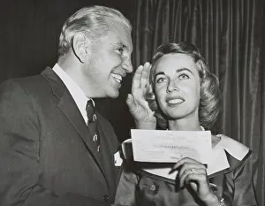 Quiz Show Prints: Dr. Joyce Brothers holds her check for correctly answering the $64, 000 Question