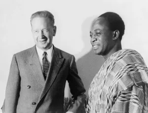 United Nations Prints: Dr. Kwame Nkrumah (1909-1972) being welcomed by Dag Hammarskjld (1905-1961) at the United Nations in 1958