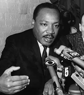 Civil Rights Prints: Dr. Martin Luther King Jr. talks to the press at Harlem's Canaan Baptist Church in New York