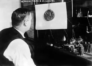 Phillips Prints: Dr. Phillips Thomas, and early microphone, circa 1890s