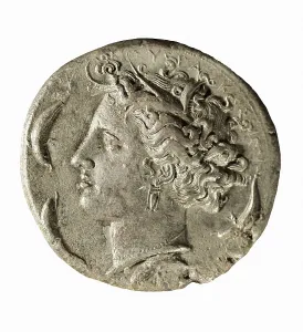 Stamps Prints: Drachma sporting the portrait of Dionysus the Elder of Siracusa (5th)