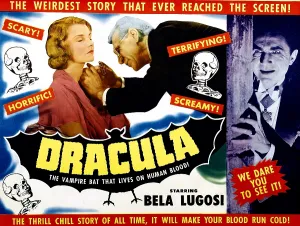 May Prints: DRACULA, from left, Helen Chandler, Edward Van Sloan, Bela Lugosi on 1951 poster art, 1931