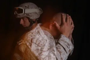 Anxiety Prints: Dramatization of a US Marine affected by post traumatic stress disorder which is experienced by many soldiers long