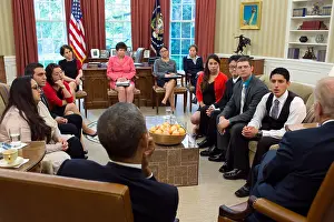 Hispanics Prints: DREAMers recipients of Deferred Action For Childhood Arrivals (DACA) Initiative in the Oval Office