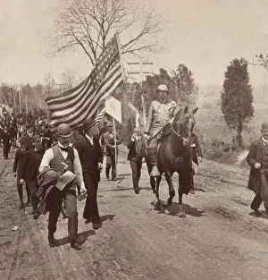 Signs Prints: Dressed in fringed buckskin suit, Marshal Carl Browne leads the Coxey Army in 1894