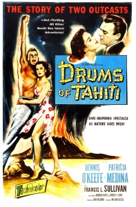 Island Prints: DRUMS OF TAHITI, US poster, from left: Dennis O'Keefe, Patricia Medina, 1954