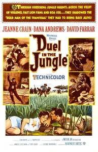 Attacking Prints: DUEL IN THE JUNGLE, Us poster, bottom from left: Jeanne Crain, Dana Andrews, 1954