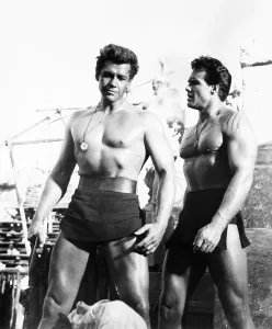 Reeves Prints: DUEL OF THE TITANS, (aka ROMOLO E REMO), from left: Gordon Scott, Steve Reeves, 1961