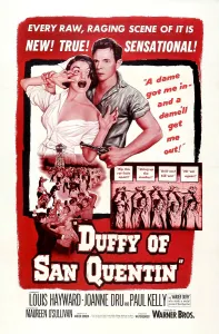 Louis Prints: DUFFY OF SAN QUENTIN, US poster, top from left: Joanne Dru, Louis Hayward, 1954