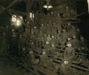 Industrial Revolution Prints: Dust covered Breaker Boys during a noon hour break at a South Pittston Pennsylvania Coal mine