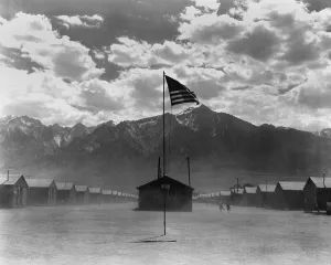 Ethnic Groups Prints: Dust storm at Manzanar internment camp for Japanese Americans for during World War 2