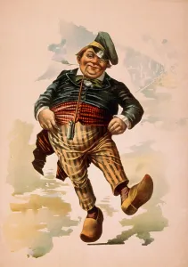 Images Dated 9th June 2008: Dutchman dancing in wooden shoes with pipe. 1890's Theatrical poster