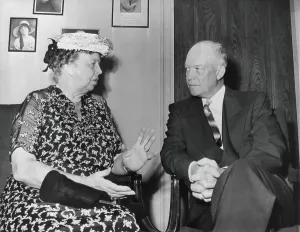 Humanitarians Prints: Dwight D. Eisenhower and Eleanor Roosevelt meeting on July 8, 1948