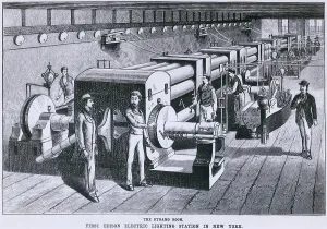 Edison Prints: The Dynamo Room in the first Edison Electric Lighting Station at the Pearl Street in lower Manhattan in 1882