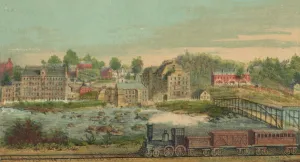 Industrial Revolution Prints: Early locomotive travels along the Patapsco River in Ellicott Mills